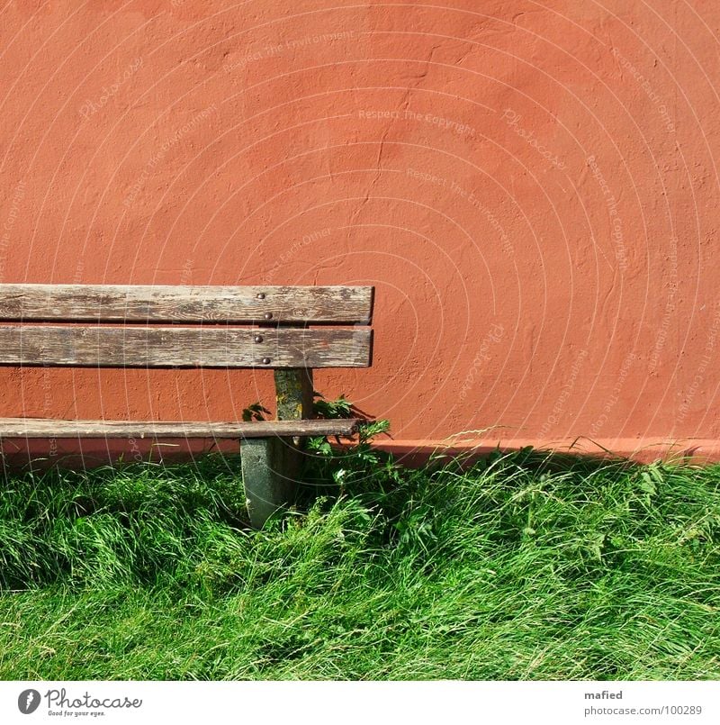 There's a red house over yonder 1 rot grün saftig braun morsch Wand Riss Haus Holz Mauer Pause ruhig Sommer orange Bank Ochsenblut alt verfallen auf dem Land