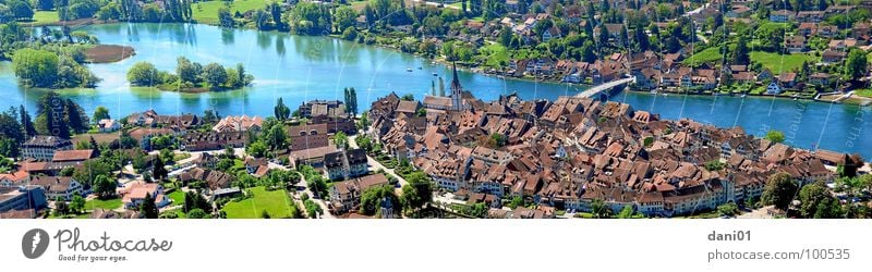 Ausblick auf Stein Am Rhein Panorama (Aussicht) See historisch Fluss Bach Stein am Rhein Bodensee Altstadt Stadtmauer Stadtkern Brücke Insel groß