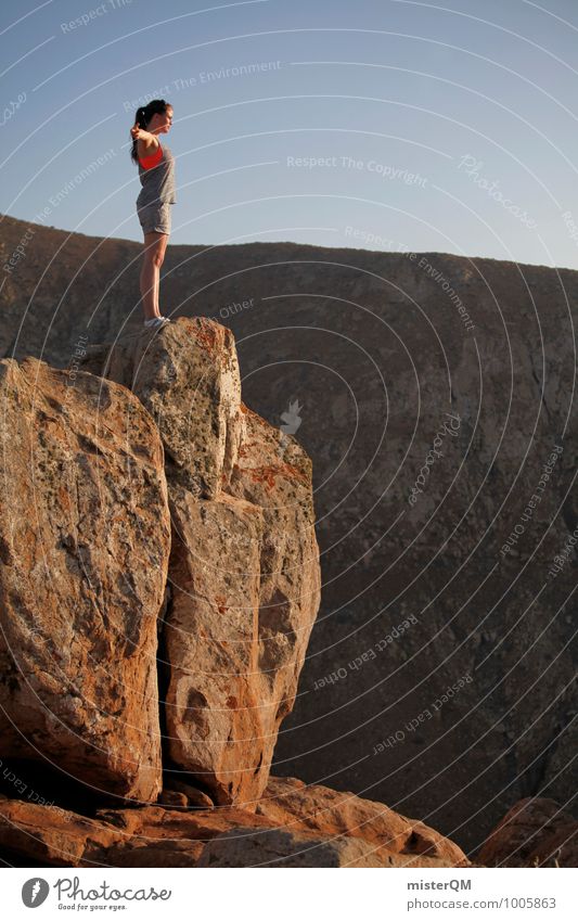 go high. Sport Fitness Sport-Training Klettern Bergsteigen Kunst ästhetisch Frau Horizont Berge u. Gebirge Stein steinig Jugendliche Abenteuer Freiheit Gipfel