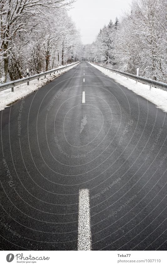 Winterstraße Umwelt Natur Landschaft Eis Frost Schnee Schneefall Verkehr Verkehrswege Straße Abenteuer Farbfoto Menschenleer