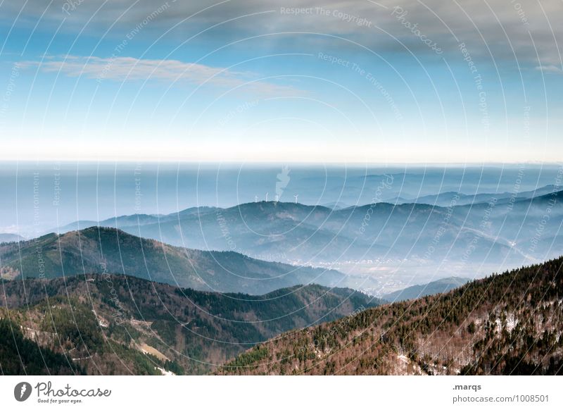 Dunst Ausflug Abenteuer Ferne Freiheit Umwelt Natur Landschaft Urelemente Himmel Horizont Herbst Winter Schönes Wetter Wald Berge u. Gebirge Tal Nebel Erholung