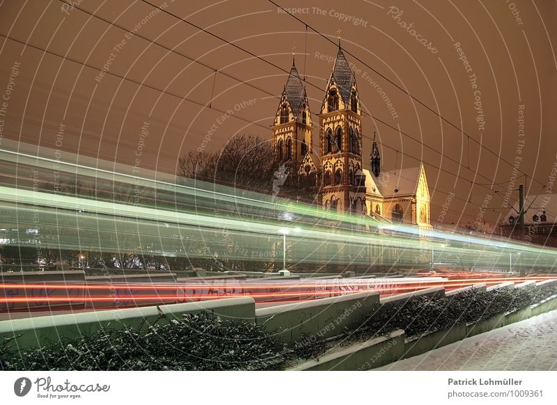 Freiburg Winternacht Architektur Nachthimmel Schnee Kanton Freiburg Deutschland Europa Kleinstadt Stadt Stadtzentrum Kirche Bauwerk Wahrzeichen Herz Jesu Kirche