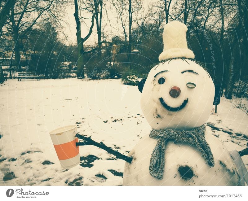 Schneekönig Becher Freude Freizeit & Hobby Winter Kindheit Umwelt Natur Klima Klimawandel Eis Frost Park Schal Mütze kalt lustig weiß Fröhlichkeit Coolness