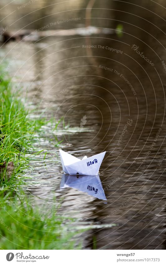 selbstgemacht | Papierboot Spielen Binnenschifffahrt Bootsfahrt Papierschiff Spielzeug Wasserfahrzeug braun grün weiß Freude Kreativität Schifffahrt