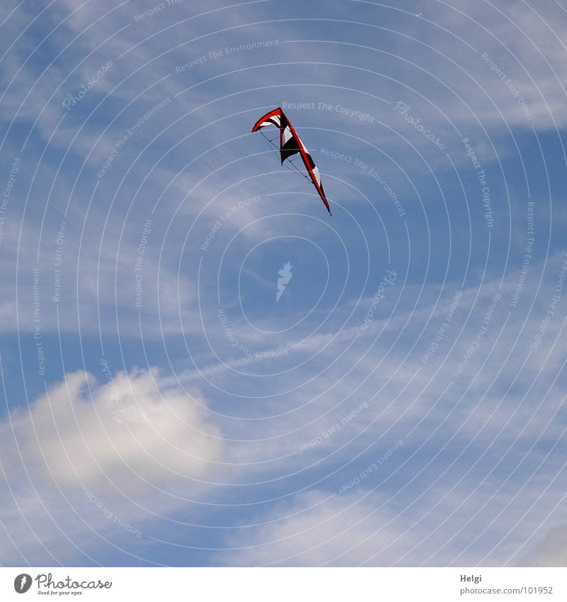 Tanz im Wind... Lenkdrachen oben tief Stoff Schnur schwarz weiß rot Wolken Luft Wasserkuppe Publikum Freizeit & Hobby Zeitvertreib Freude Funsport Himmel