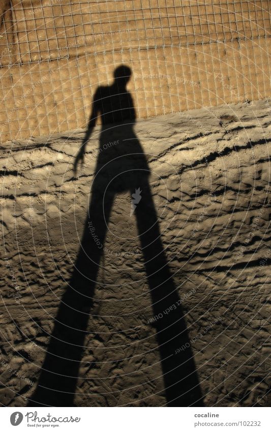 Im Reich der Schatten Schattenspiel Schlagschatten Baustelle Silhouette Frau Erdton Koloss Spuren Reifenspuren Mensch Geister u. Gespenster Körperumriss Erde