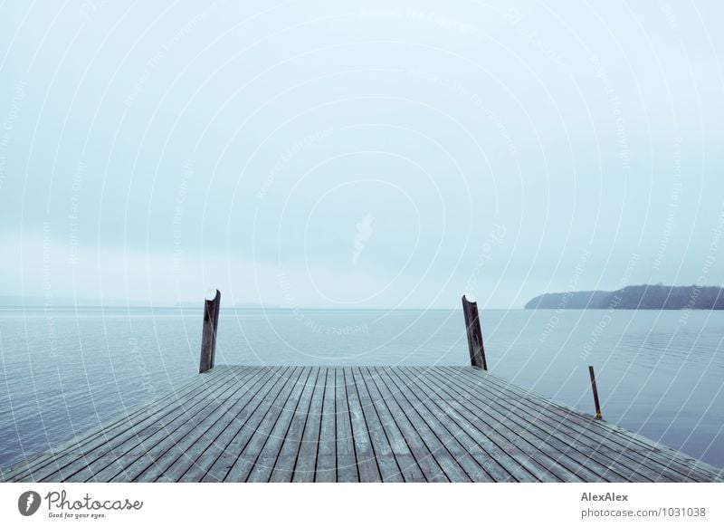 Wasserweg Abenteuer Ferne Freiheit Meer Umwelt Natur Landschaft Wolken Küste Bucht Ostsee Steg Schiffsplanken Aussicht Tor Erholung ästhetisch authentisch frei