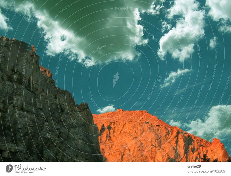 Finalisiert! Sommer Wolken heiß Stil Berge u. Gebirge Landschaft Natur Felsen Himmel orange blau verrückt hell hoch