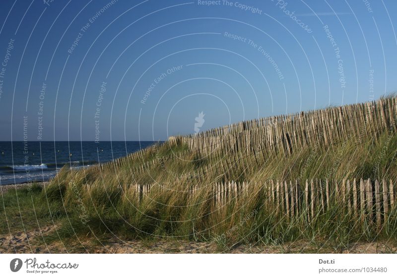 les dunes Ferien & Urlaub & Reisen Sommerurlaub Meer Natur Wasser Himmel Horizont Schönes Wetter Gras Küste Strand blau Zaun Dünenschutz Stranddüne Befestigung