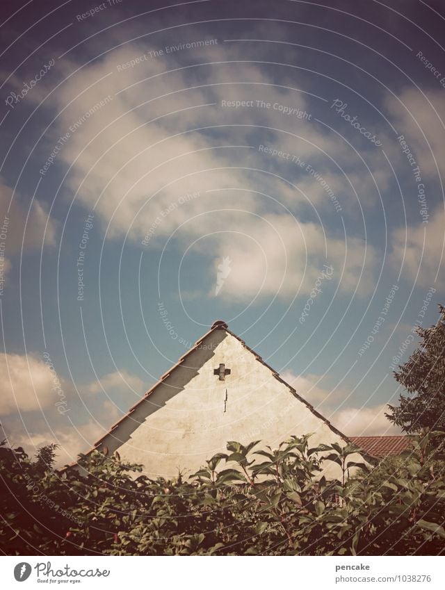 retro | hansens haus Maler Kultur Urelemente Himmel Wolken Sommer Schönes Wetter Nordsee Haus Sehenswürdigkeit Zeichen einfach Fröhlichkeit blau weiß Frieden