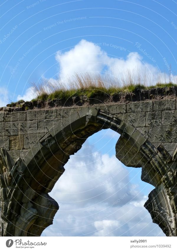 retro | es war einmal... Wolken Schönes Wetter Gras Moos Kirche Burg oder Schloss Ruine Brücke Bauwerk Mauer Wand Stein alt Wachstum eckig historisch kaputt