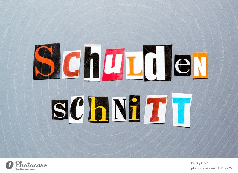 Schuldenschnitt Printmedien Zeitung Zeitschrift Zeichen Schriftzeichen Typographie Gesellschaft (Soziologie) Politik & Staat Staatshaushalt Collage anonym