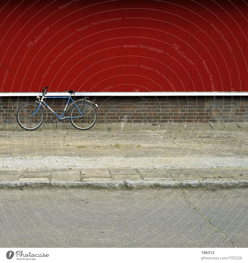 MADE IN GDR Motorsport Fahrrad Stadt Mauer Wand Wege & Pfade Metall Rost alt fahren trashig blau rot weiß Kraft verschlissen graphisch Sozialismus Osten