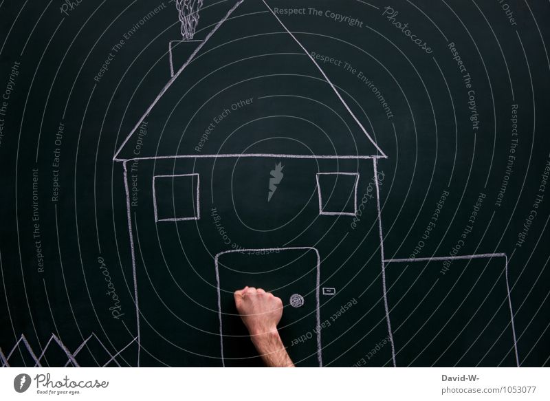 klopf klopf Reichtum sparen Häusliches Leben Wohnung Haus Traumhaus Hausbau Umzug (Wohnungswechsel) Erwachsene Hand Einfamilienhaus Hütte bauen Beginn Zukunft