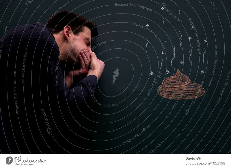 Hier stinkt's Körperpflege Gesundheitswesen Duft Mensch maskulin Mann Erwachsene Nase Umwelt Hund dreckig Ekel Wut würgen Übelriechend stinkend Kot Hundekacke