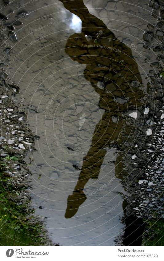 Jump Over Water Pfütze nass Spiegel Spiegelbild springen hüpfen Freude spontan Außenaufnahme Jugendliche Wasser Siluette Reflexion & Spiegelung Regen Schatten