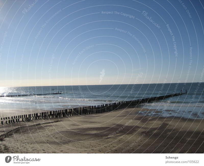 Stranderholung Niederlande Zeeland Erholung erholsam Ferien & Urlaub & Reisen Meer See Nordsee Küste Sand Himmel Sommer Sonne Poller Wellen Buhne beige blau