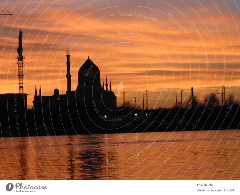 Tabakmoschee Dresden Sonnenuntergang Yenidze Architektur Elbe