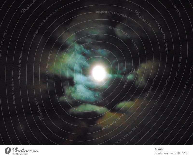 Magischer Vollmond Natur Urelemente Luft Himmel Wolken Nachthimmel Mond Ferne hell rund Gefühle Stimmung Sehnsucht ästhetisch geheimnisvoll Farbfoto mehrfarbig