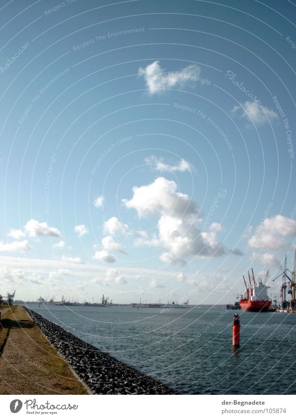 Fernweh Wolken Wasserfahrzeug Anlegestelle Horizont Dampfschiff Schifffahrt Sommer Güterverkehr & Logistik Globalisierung Seeweg Hafen Erfolg Himmel