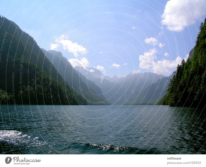 am Königssee See Bayern Wolken Sommer Romantik ruhig Einsamkeit Berge u. Gebirge Landschaft Wasser Alpen Himmel Natur