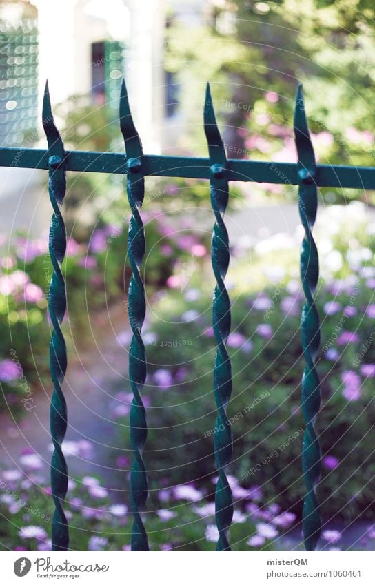 Nachbars Garten. Umwelt Park ästhetisch Zufriedenheit Zaun Zaunlücke Gitter Gartenzaun Gartenfest Grünpflanze Natur eingezäunt umfrieden Farbfoto