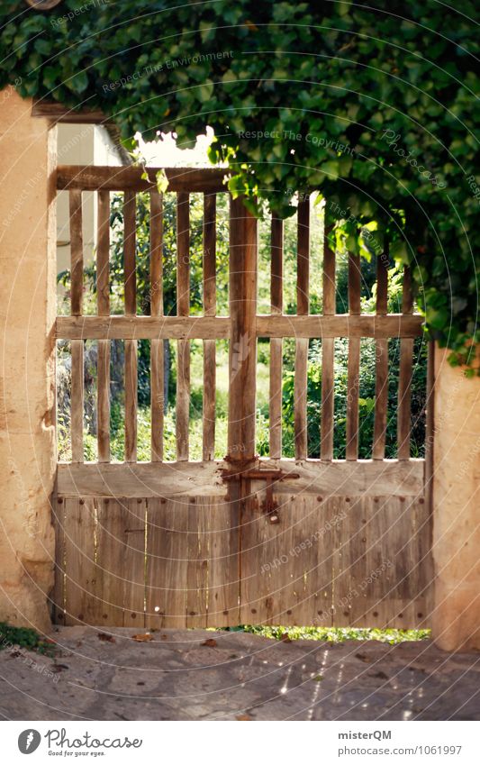 Hoftor. Dorf Kleinstadt ästhetisch Tor Torbogen Holztor geschlossen Valldemossa Spanien Grundstück Grundstücksgrenze alt verfallen rustikal Farbfoto