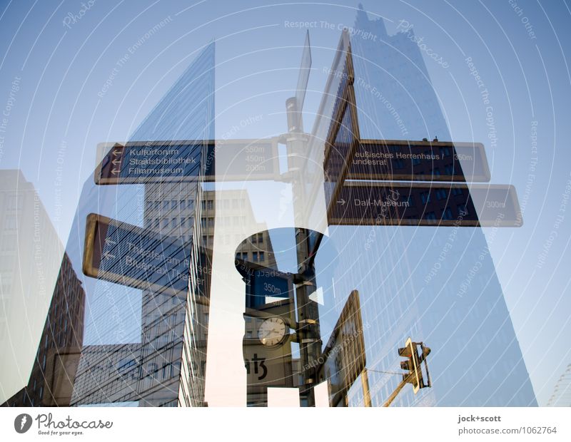 Zeit für Wege Sightseeing Berlin-Mitte Stadtzentrum Hochhaus Sehenswürdigkeit Potsdamer Platz Uhr Straßennamenschild Wort Bekanntheit komplex Netzwerk planen