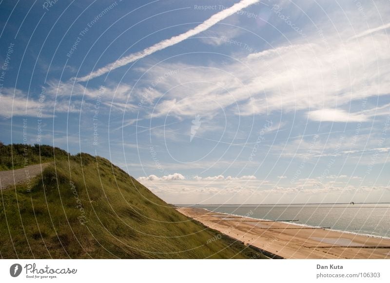 Weitblick Niederlande Zoutelande Walcheren Strand Wellen Wolken fein körnig lang Ebbe Holz Blick außergewöhnlich fantastisch Spektakel Meer wenige leer Wasser