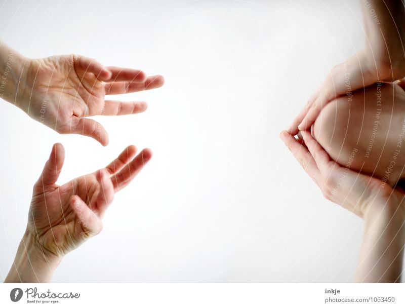 Redeschwall Sitzung sprechen Mensch Frau Erwachsene Mann Leben Gesicht Hand Hände auf dem Gesicht 2 Kommunizieren Gefühle Stimmung Zusammensein Scham Reue