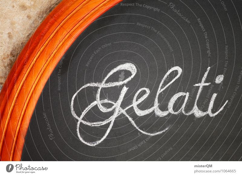 Gelati. Kunst ästhetisch Zufriedenheit Schilder & Markierungen Tafel Gelatine Schriftstück Café Werbung Farbfoto Gedeckte Farben Außenaufnahme Nahaufnahme