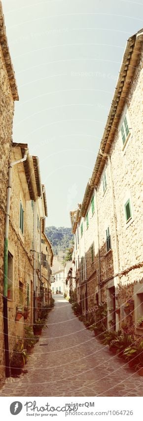 ... einfach geradeaus ... Kunst ästhetisch Gasse Kleinstadt Mallorca Spanien Romantik verträumt Seitenstraße Straße eng schmal Farbfoto Gedeckte Farben