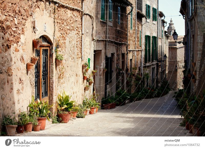 Spanische Gasse. Kunst Dorf Fischerdorf Kleinstadt Altstadt Haus Einfamilienhaus Mauer Wand ästhetisch Spanien Mallorca Valldemossa Farbfoto Gedeckte Farben