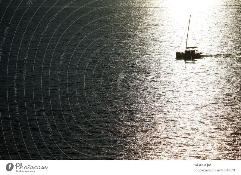 weit weg. Kunst Abenteuer ästhetisch Segeln Wasserfahrzeug Bootsfahrt Ferne Meer Meerwasser Meeresspiegel Sommer Sommerurlaub Farbfoto Gedeckte Farben