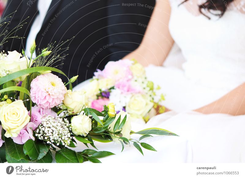 Hochzeit Glück Paar 2 Mensch Blume Rose Kleid Anzug Liebe Zusammensein schön gelb rosa weiß Gefühle Lebensfreude Sicherheit Verliebtheit Treue Romantik Neugier