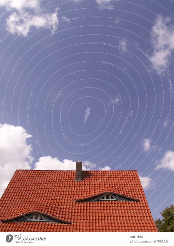 Schlafzimmerblick Dach Backstein ziegelrot Altbau Sanieren Makler Kredit Einfamilienhaus Handwerk Architektur Häusliches Leben Blick Fledermausgaube Dachfläche