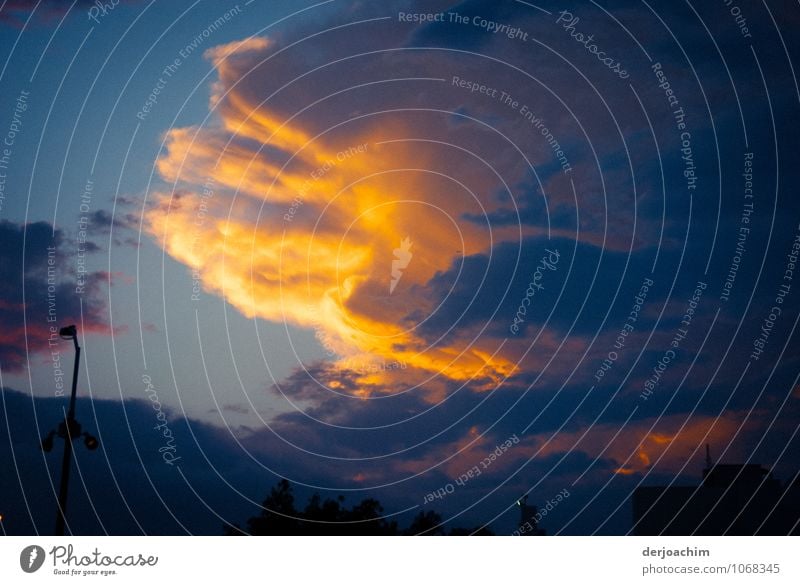 Himmelsfarben, Schwarze Wolken mit Gold gelben Sonnenschimmer über der Stadt exotisch Erholung Freizeit & Hobby Ausflug Umwelt Nachthimmel Sommer Schönes Wetter