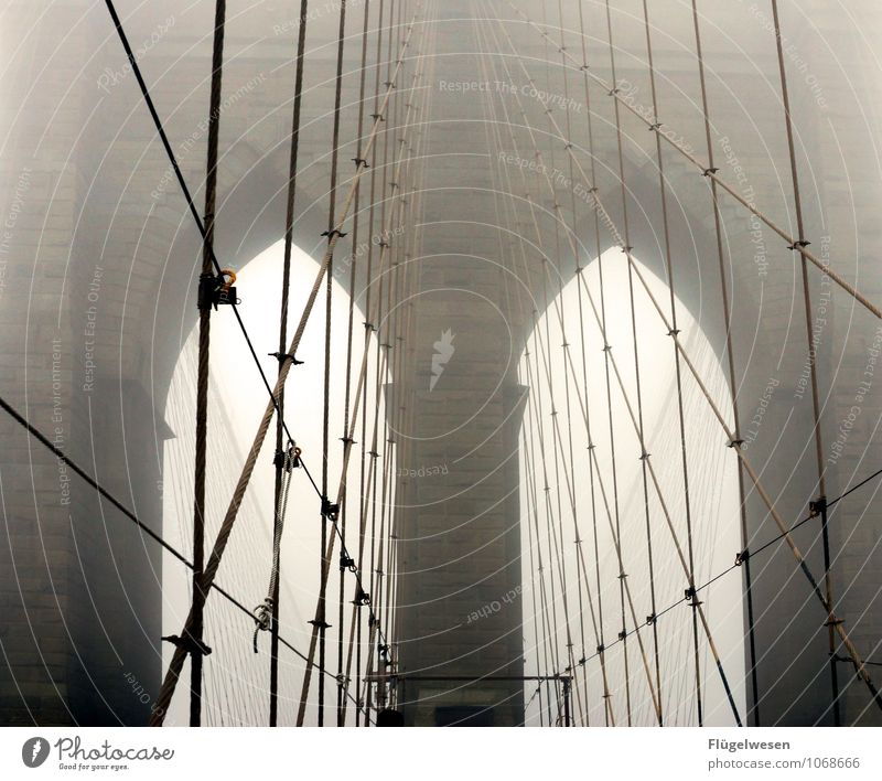 New York and Brooklyn Bridge Klima Klimawandel Wetter schlechtes Wetter Unwetter Nebel Abenteuer USA Stars and Stripes New York City Amerika Nebelschleier