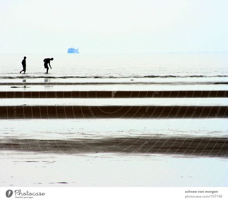 suchende-schiff-horizont Suche Horizont Wasserfahrzeug Ebbe ruhig Fragen Vergänglichkeit harmonisch Meer Strand Küste Frieden Mensch Sand rain Gewitter Klarheit