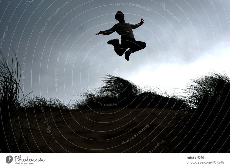 touch-and-go springen Zukunft Ferien & Urlaub & Reisen Jugendliche Unbekümmertheit Karriere Silhouette Wolken ruhig Wind Gras hoch Hintergrundbild Vordergrund