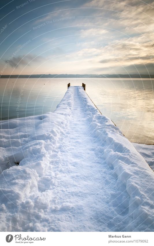 Steg im Schnee Erholung Ferien & Urlaub & Reisen Winter Natur Wasser Himmel Seeufer Frieden Starnberg Deutschland Europa tutzing Fußweg ruhig Farbfoto