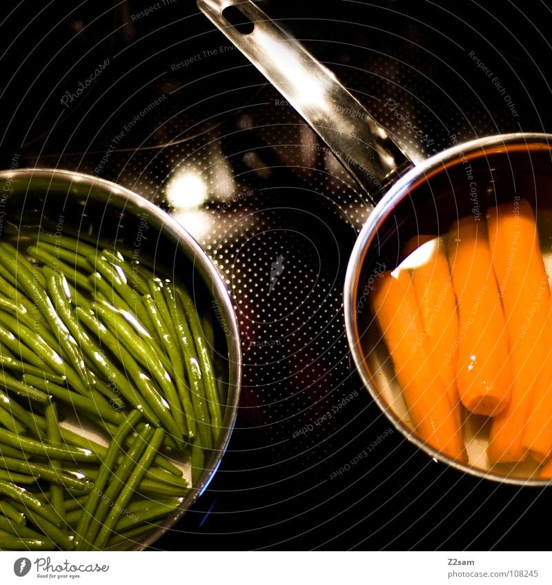 gsund Gesundheit grün frisch Möhre Bohnen kochen & garen Topf Herd & Backofen Ernährung Vitamin Nährstoffe graphisch einfach rund Kreis schwarz Muster heiß