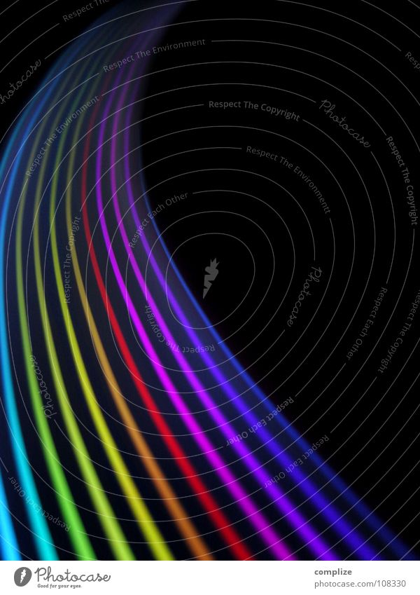 farbspektrum 01 spektral regenbogenfarben Farbenspiel Licht rot violett Spektralfarbe Streifen zart parallel elektronisch Lichtschlauch Schlauch schwarz