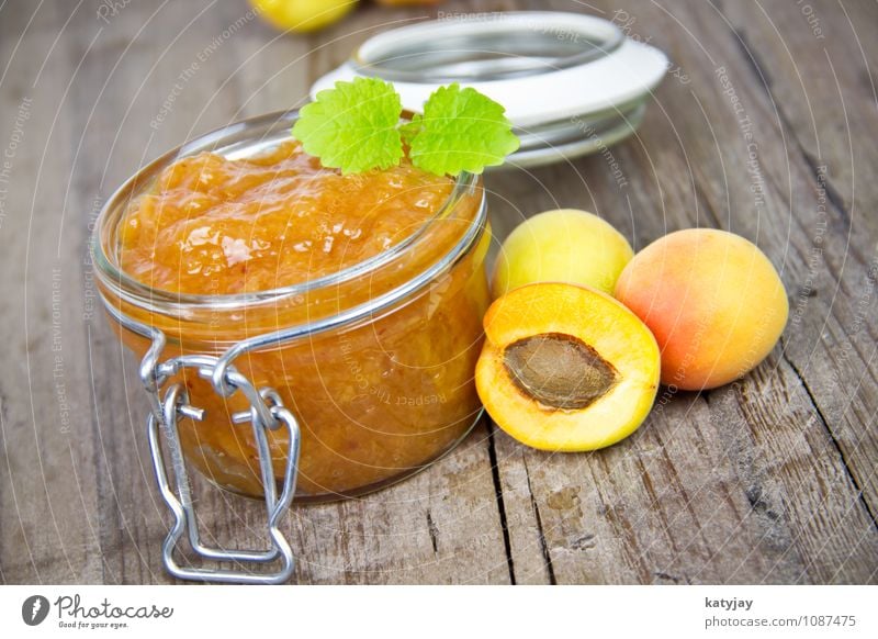 Marmelade Pfirsich Aprikose weinbergpfirsich Frühstück Minze weinbergpfirsiche Frucht Steinfrüchte Kernobst Hintergrundbild Diät Dessert Marmeladenglas