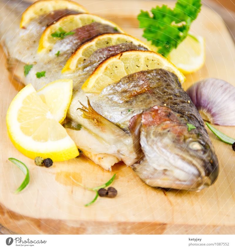 gegrillte Forelle Fisch gebraten kochen & garen Zitrone Braten Grill Grillen Sommer frisch Petersilie Rosmarin Knoblauch Knoblauchzehe Ernährung Protein