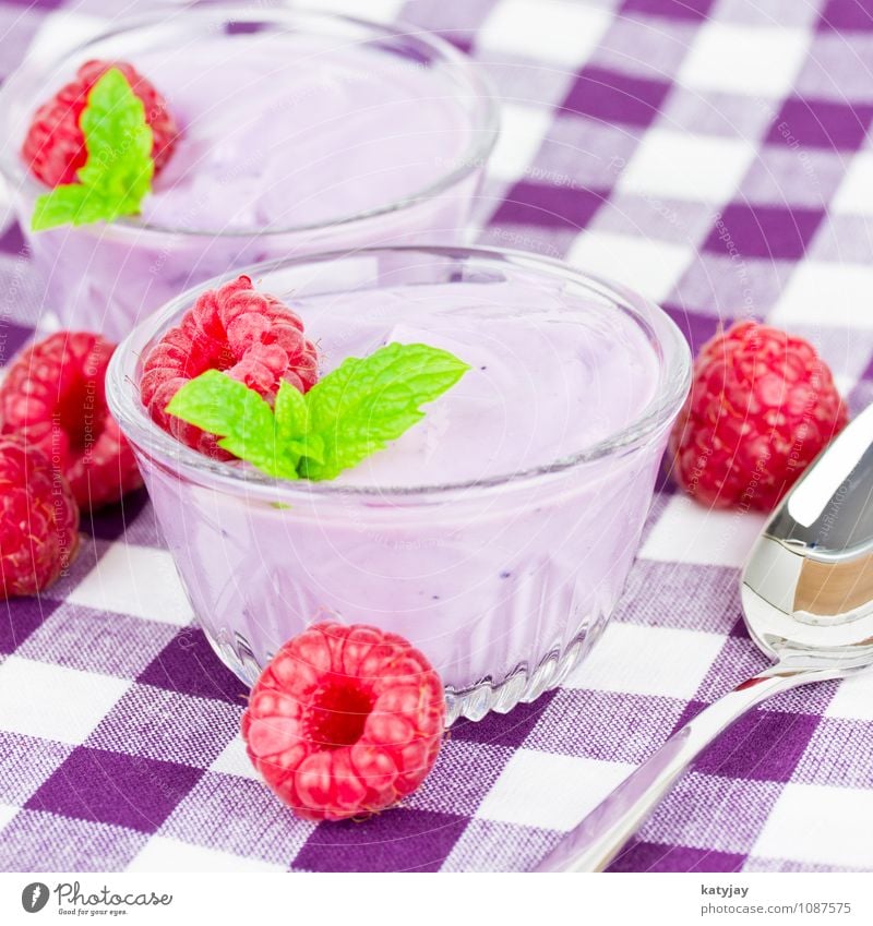 Himbeerjoghurt Joghurt Himbeeren Sahne Quark Frucht fruchtig Natur Beeren waldbeeren Bioprodukte Frühstück Vitamin Dessert nah Nahaufnahme Milcherzeugnisse