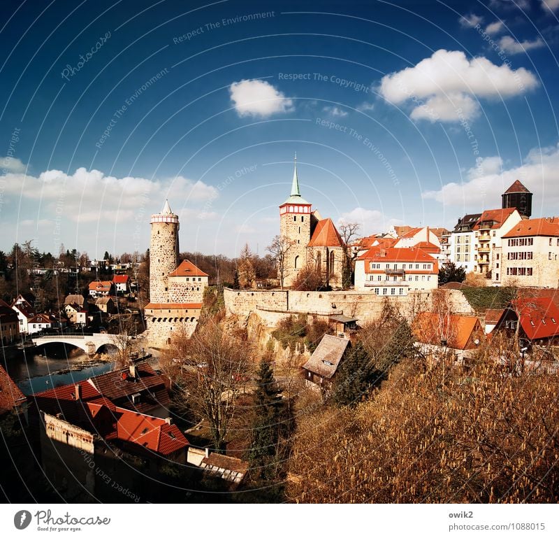 Gute alte Stadt Himmel Wolken Horizont Schönes Wetter Baum Bautzen Lausitz Deutschland Kleinstadt Altstadt Skyline bevölkert Haus Kirche Bauwerk Gebäude