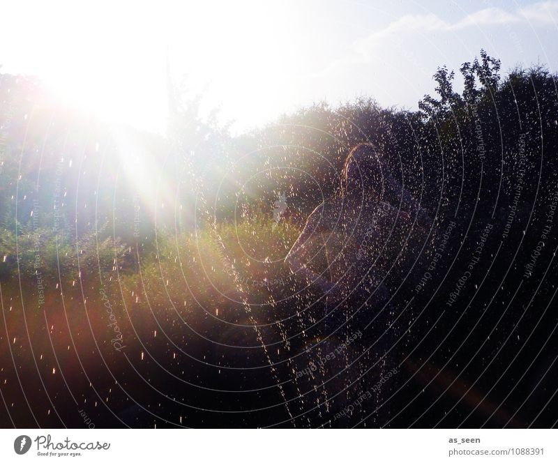 Sommerabend Jugendliche Körper 1 Mensch Tanzen Umwelt Natur Landschaft Urelemente Luft Wasser Wassertropfen Sonne Klima Schönes Wetter Wärme Garten leuchten