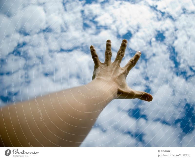 Schäfchen kraulen Hand Wolken Finger schlechtes Wetter Kumulus träumen verwandeln hoch Ferne verkrampft Langeweile Sommer Schäfchen zählen Arme Verkehrswege