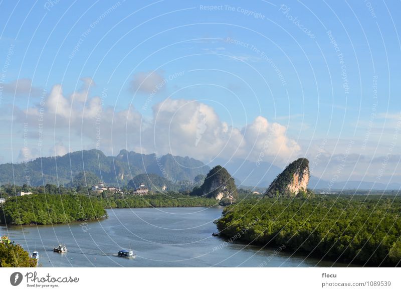 Krabi Wahrzeichen (Kanaab Nam Cliff), Krabi Town, Thailand. Ferien & Urlaub & Reisen Insel Berge u. Gebirge Natur Landschaft Himmel Wolken Wetter Unwetter Baum